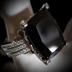 Thai Black Spinel Ring Set in 925 Sterling Silver